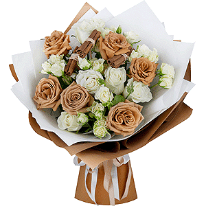 Spray rose: white, cream, light pink 50 cm - 8, Роза Тоффи - 8, White rose 50 cm - 7, Cinnamon decorative packaging, Wrapping Paper