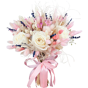 White rose 50 cm - 7, Dried flowers in assortment, Ribbon