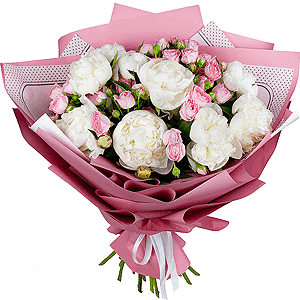 Peony white - 13, Bright pink spray rose mix, 50 cm - 9, Wrapping Paper
