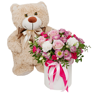 Darling with teddy bear with delivery Astrakhan