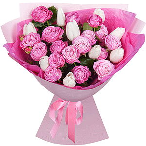 Peony sprayrose - 6, Tulip white - 13, Wrapping Paper