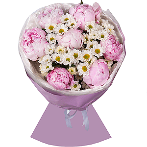 Peony pink - 7, Santini White Spray Chrysanthemum - 10, Wrapping Paper