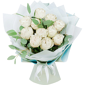 Peony style roses - 19, Eucalyptus parvifolia (1 pc.), Wrapping Paper, Ribbon