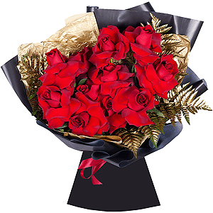 Rose Red 50 cm Ecuador - 13, Fern (1 pc.), Wrapping Paper