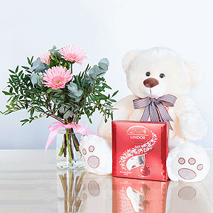 Gift set "Gerberas, teddy bear and sweets" with delivery Astrakhan