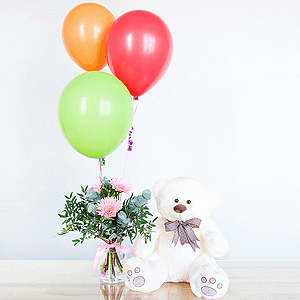 Gift set "Gerberas, teddy bear and balloons" with delivery Astrakhan