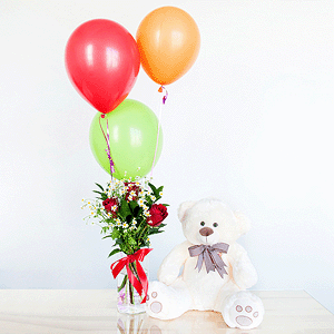 Gift set "Delicate bouquet, teddy bear and balloons" with delivery Astrakhan