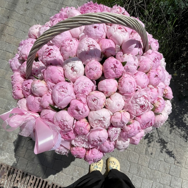 Peony pink - 133, Large Basket, Oasis, Ribbon