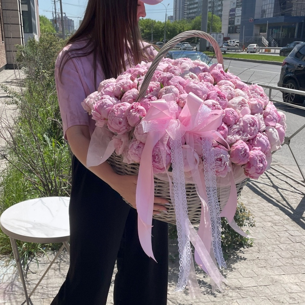 Peony pink - 133, Large Basket, Oasis, Ribbon