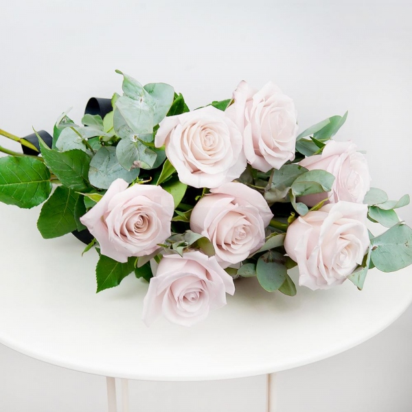 Pink rose 50 cm - 10, Eucalyptus Cinerea, Ribbon