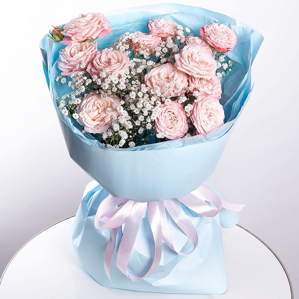 Peony sprayrose - 3, Gypsophila - 2, Wrapping Paper