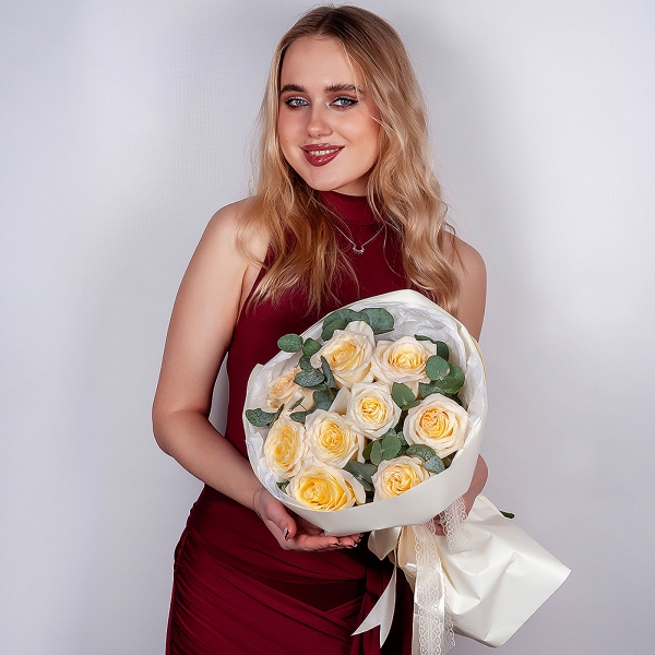Cream rose Candelaight 50 cm - 11, Eucalyptus, Wrapping Paper