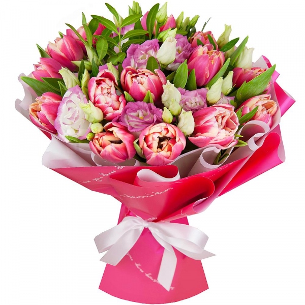 Pink Lisianthus (Eustoma) - 3, Pink tulip - 21, Pistachio, Wrapping Paper