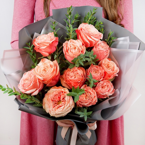 Peony rose Kahala 50 cm - 21, Eucalyptus parvifolia (1 pc.), Wrapping Paper