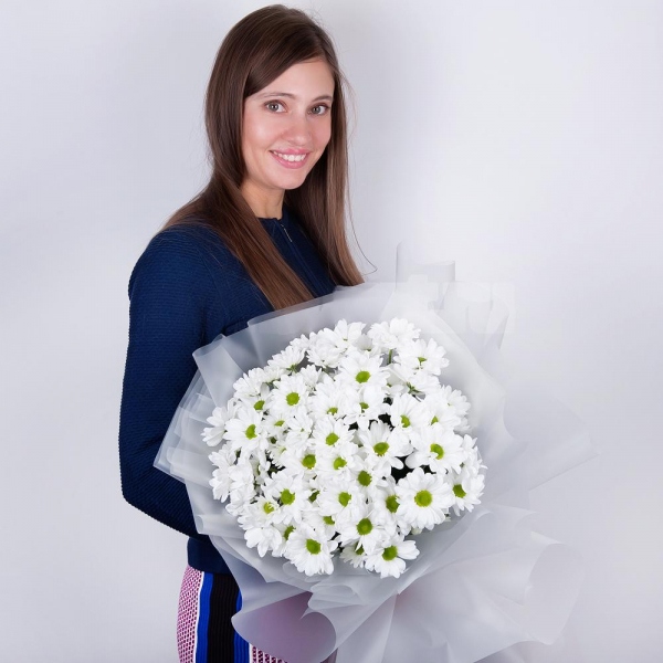 Bacardi White Spray Chrysanthemum - 11, Wrapping Paper, Ribbon