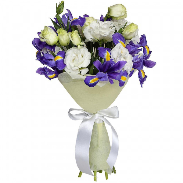 Irises - 9, lisianthus - 5, Felt, Ribbon