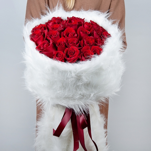 Red rose 70 cm Ecuador - 33, Faux Fur, Ribbon